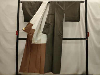 平和屋着物■男性　紬　アンサンブル　格子　正絹　逸品　AABH6198sx