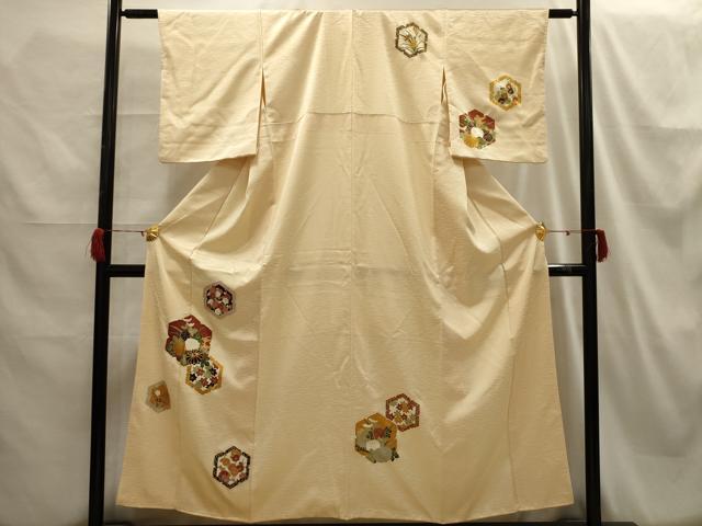 平和屋着物■訪問着　駒刺繍　亀甲草花文　金彩　正絹　逸品　AABH6200sx