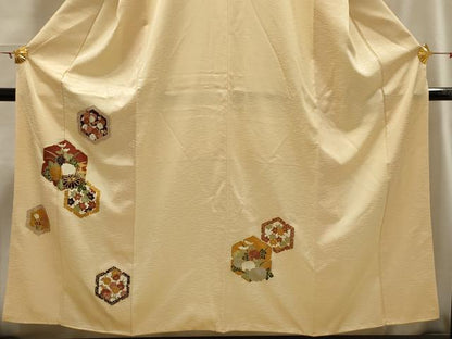 平和屋着物■訪問着　駒刺繍　亀甲草花文　金彩　正絹　逸品　AABH6200sx