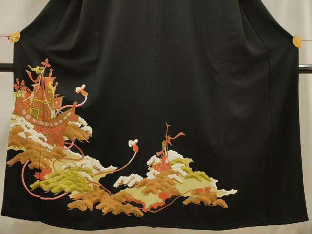 平和屋着物■豪華黒留袖　刺繍　山車文　金彩　正絹　逸品　AABH6201sx