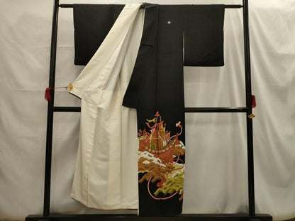 平和屋着物■豪華黒留袖　刺繍　山車文　金彩　正絹　逸品　AABH6201sx