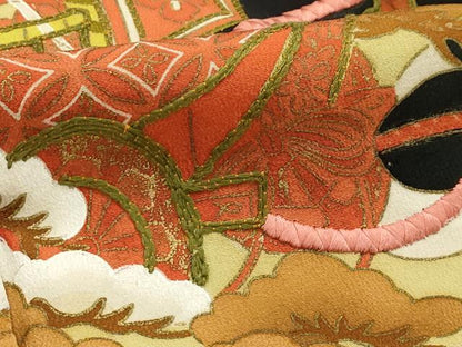 平和屋着物■豪華黒留袖　刺繍　山車文　金彩　正絹　逸品　AABH6201sx
