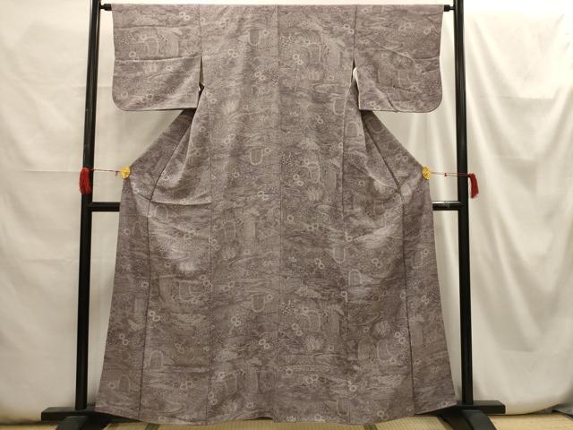 平和屋着物■上質な小紋　松竹梅風景文　正絹　逸品　AABH6202sx
