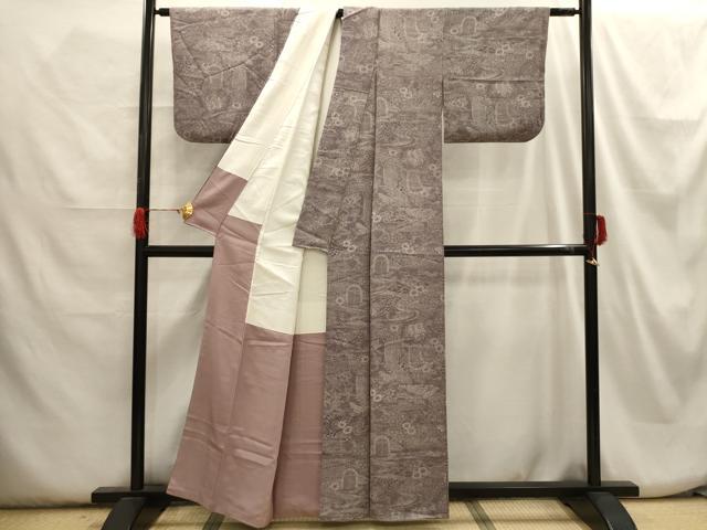 平和屋着物■上質な小紋　松竹梅風景文　正絹　逸品　AABH6202sx