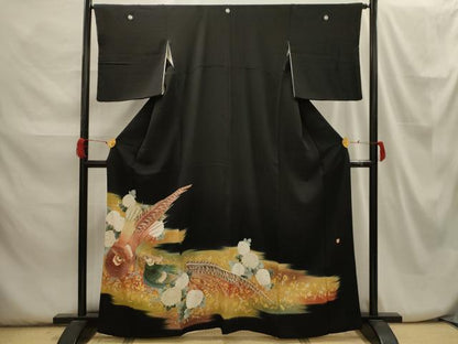 平和屋着物■豪華黒留袖　作家物　刺繍　花鳥文　暈し染め　金彩　正絹　逸品　AABH6207sx
