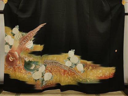 平和屋着物■豪華黒留袖　作家物　刺繍　花鳥文　暈し染め　金彩　正絹　逸品　AABH6207sx