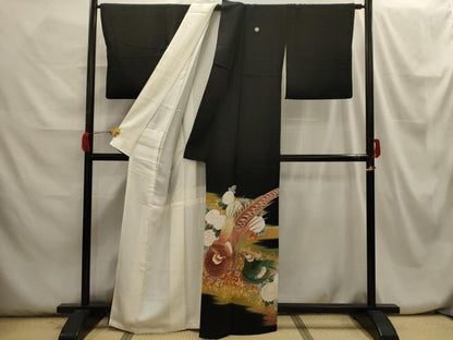 平和屋着物■豪華黒留袖　作家物　刺繍　花鳥文　暈し染め　金彩　正絹　逸品　AABH6207sx