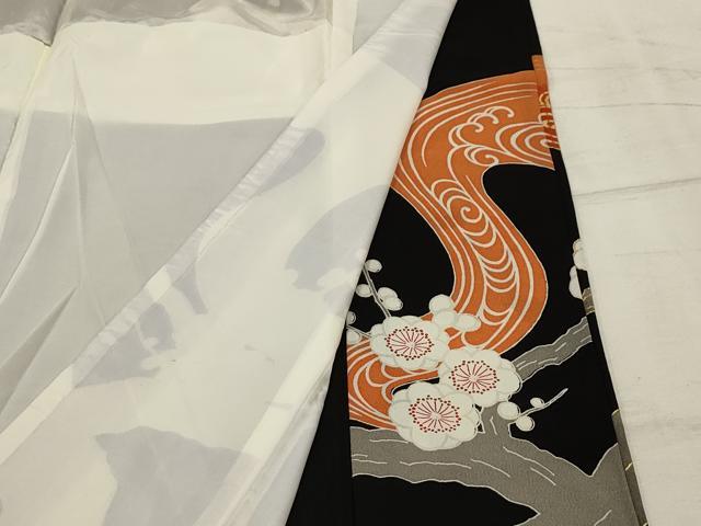 平和屋着物■豪華黒留袖 刺繍 流水地紙花鳥文 金彩 金銀糸 正絹 逸品 AABH6208sx