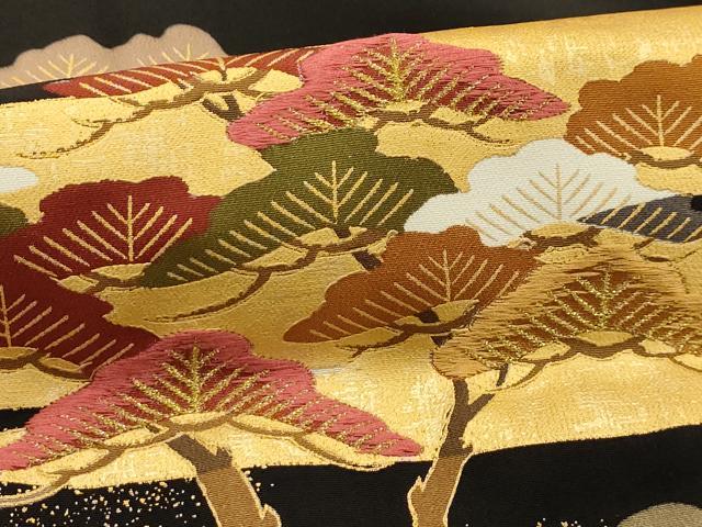 平和屋着物■豪華黒留袖　刺繍　梅松文　金糸　金彩　正絹　逸品　AABH6209sx