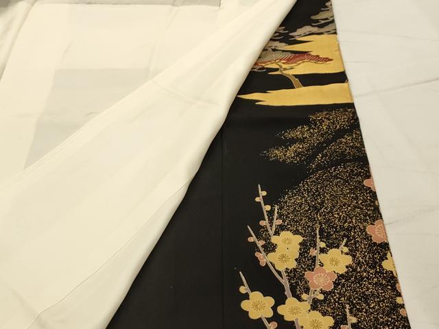 平和屋着物■豪華黒留袖　刺繍　梅松文　金糸　金彩　正絹　逸品　AABH6209sx