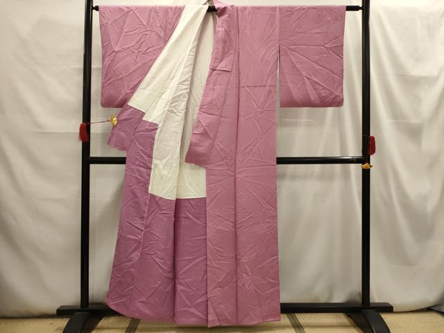 平和屋着物■上質な色無地 亀甲吉祥地紋 退紅色 正絹 逸品 AABH6213sx