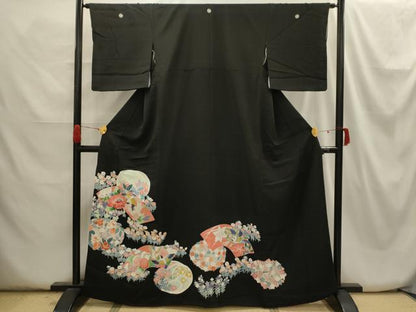 平和屋着物■豪華黒留袖 地紙花鳥文 正絹 逸品 AABH6232sx