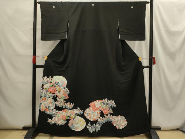 平和屋着物■豪華黒留袖 地紙花鳥文 正絹 逸品 AABH6232sx