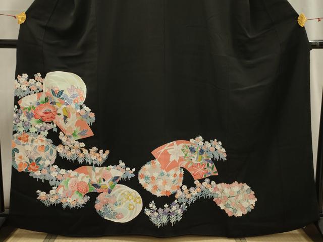 平和屋着物■豪華黒留袖 地紙花鳥文 正絹 逸品 AABH6232sx