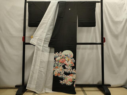 平和屋着物■豪華黒留袖 地紙花鳥文 正絹 逸品 AABH6232sx