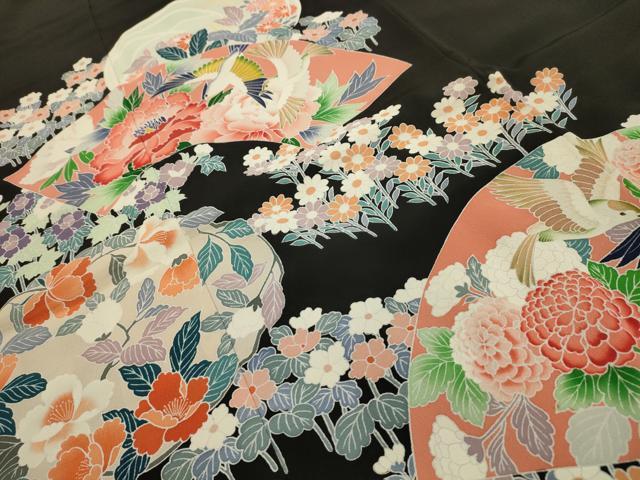 平和屋着物■豪華黒留袖 地紙花鳥文 正絹 逸品 AABH6232sx