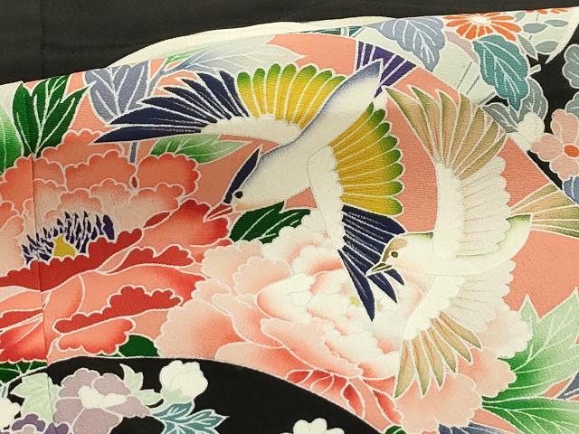 平和屋着物■豪華黒留袖 地紙花鳥文 正絹 逸品 AABH6232sx