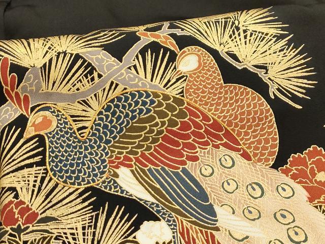 平和屋着物■豪華黒留袖　駒刺繍　孔雀梅松文　金彩　正絹　逸品　AABH6234sx