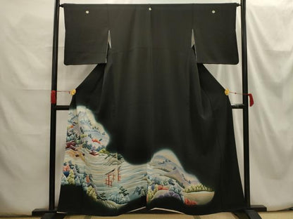 平和屋着物■豪華黒留袖 風景文 暈し染め 正絹 逸品 AABH6237sx
