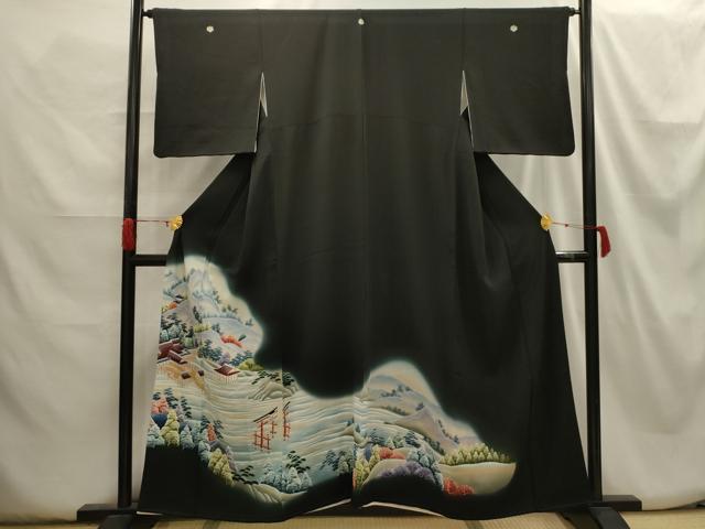 平和屋着物■豪華黒留袖 風景文 暈し染め 正絹 逸品 AABH6237sx