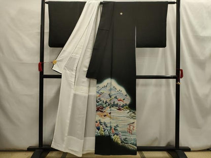 平和屋着物■豪華黒留袖 風景文 暈し染め 正絹 逸品 AABH6237sx