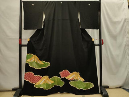 平和屋着物■豪華黒留袖 雲取吉祥飛鶴文 正絹 逸品 AABH6238sx