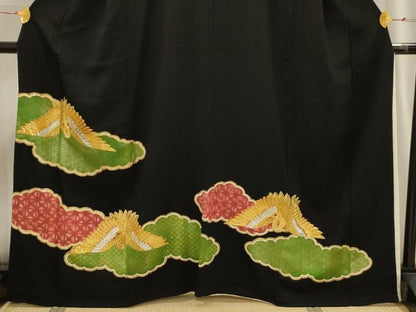平和屋着物■豪華黒留袖 雲取吉祥飛鶴文 正絹 逸品 AABH6238sx