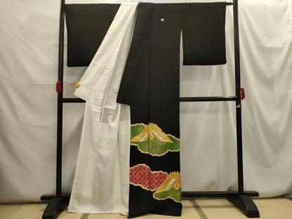 平和屋着物■豪華黒留袖 雲取吉祥飛鶴文 正絹 逸品 AABH6238sx