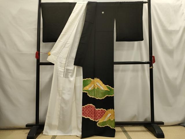 平和屋着物■豪華黒留袖 雲取吉祥飛鶴文 正絹 逸品 AABH6238sx