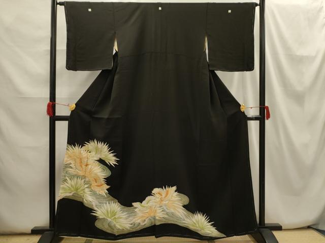 平和屋着物■豪華黒留袖　刺繍　流水飛鳥文　金銀糸　銀彩　正絹　逸品　AABH6240sx