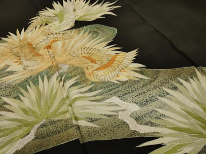 平和屋着物■豪華黒留袖　刺繍　流水飛鳥文　金銀糸　銀彩　正絹　逸品　AABH6240sx