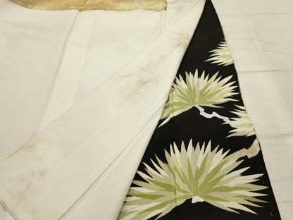 平和屋着物■豪華黒留袖　刺繍　流水飛鳥文　金銀糸　銀彩　正絹　逸品　AABH6240sx