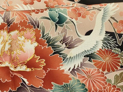 平和屋着物■豪華黒留袖　駒刺繍　流水飛鶴花車文　金彩　正絹　逸品　AABH6242sx