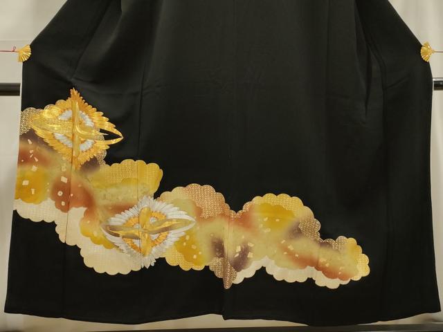 平和屋着物■豪華黒留袖 駒刺繍 雲取双鶴文 金彩 正絹 逸品 AABH6243sx