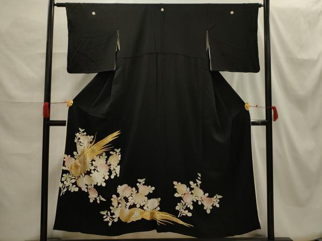 平和屋着物■豪華黒留袖　刺繍　花鳥文　金銀糸　正絹　逸品　AABH6244sx