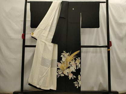 平和屋着物■豪華黒留袖　刺繍　花鳥文　金銀糸　正絹　逸品　AABH6244sx