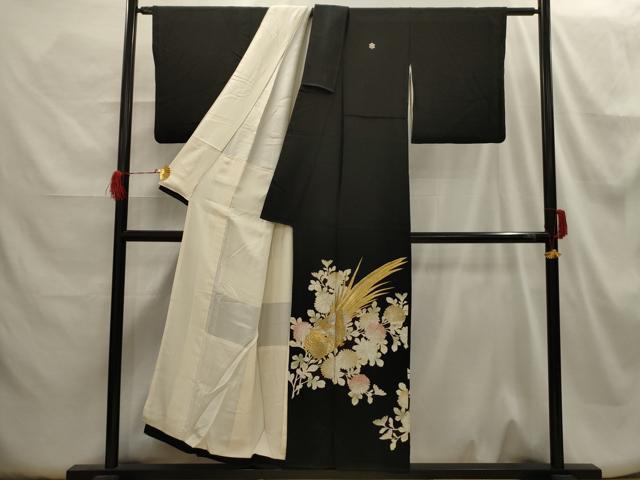 平和屋着物■豪華黒留袖　刺繍　花鳥文　金銀糸　正絹　逸品　AABH6244sx