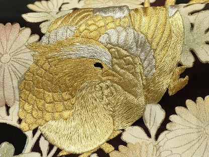 平和屋着物■豪華黒留袖　刺繍　花鳥文　金銀糸　正絹　逸品　AABH6244sx