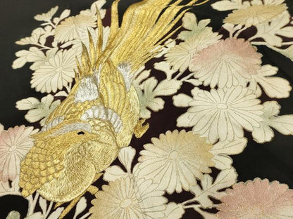 平和屋着物■豪華黒留袖　刺繍　花鳥文　金銀糸　正絹　逸品　AABH6244sx