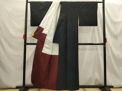 平和屋着物■上質な紬　幾何学文様　正絹　逸品　AABH6247sx