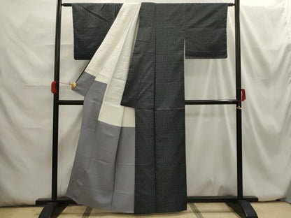 平和屋着物■上質な紬 幾何学文様 正絹 逸品 AABH6252sx