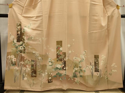 平和屋着物■訪問着 友禅 花短冊文 暈し染め 金彩 正絹 逸品 AABH6256sx