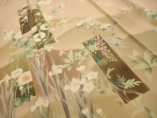 平和屋着物■訪問着 友禅 花短冊文 暈し染め 金彩 正絹 逸品 AABH6256sx