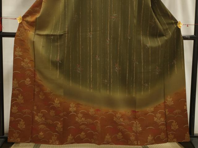平和屋着物■訪問着　草花文　暈し染め　金彩　鬼しぼ縮緬　正絹　逸品　AABH6257sx