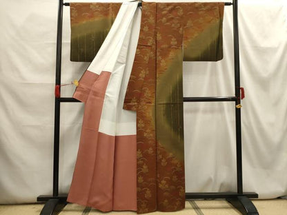 平和屋着物■訪問着　草花文　暈し染め　金彩　鬼しぼ縮緬　正絹　逸品　AABH6257sx