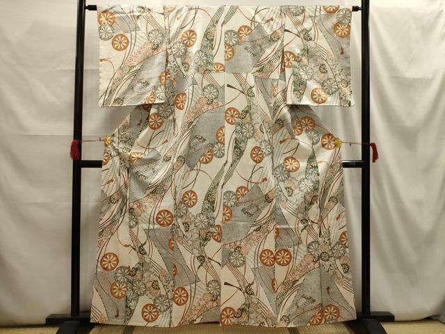 平和屋着物■上質な小紋 源氏車花文 金彩 正絹 逸品 AABH6261sx