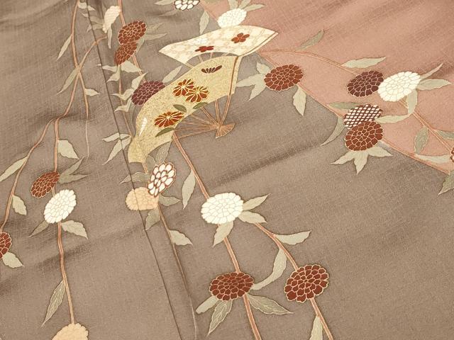 平和屋着物■訪問着　駒刺繍　扇面花文　金彩　正絹　逸品　AABH6264sx