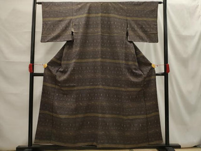 平和屋着物■上質な小紋　紬地　横段花鳥文　正絹　逸品　AABH6269sx