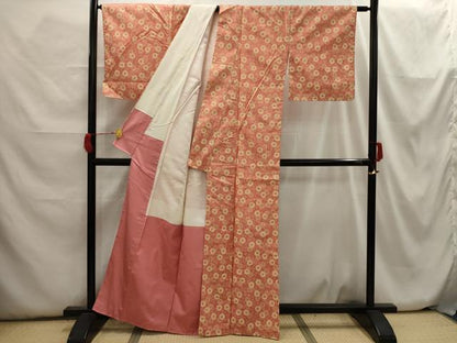 平和屋着物■上質な小紋 紬地 型染め 花唐草文 正絹 逸品 AABH6273sx