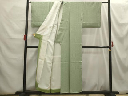 平和屋着物■上質な色無地　花菱地紋　裏葉柳色　正絹　逸品　AABH6276sx